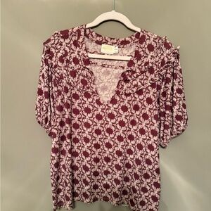 Nation LTD Burgundy Floral Blouse, Size Large In Pristine Condition